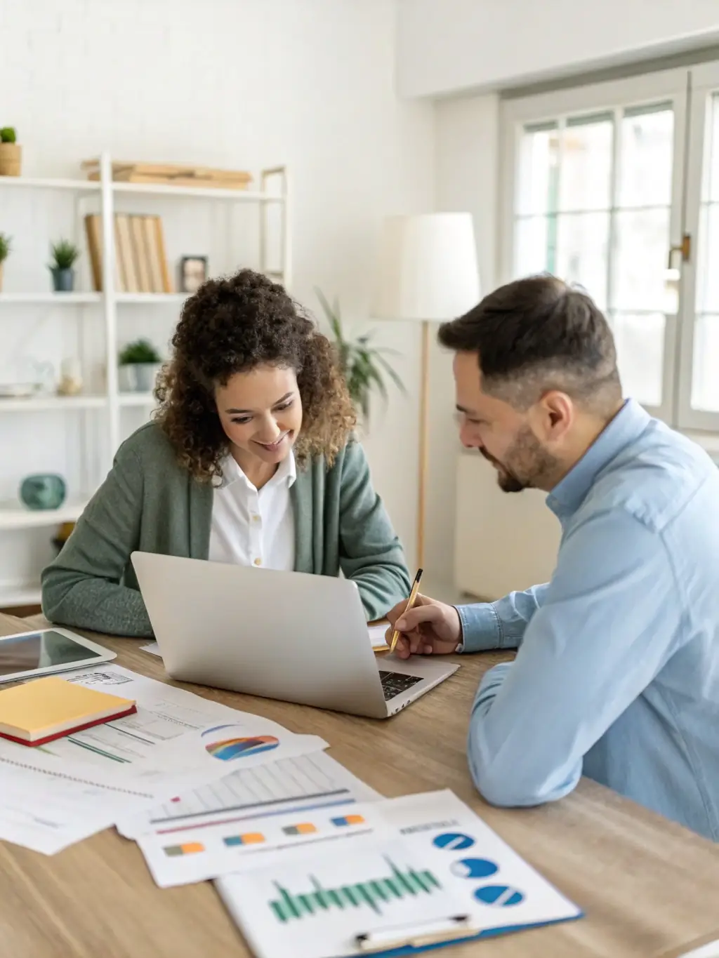A homeowner smiling while reviewing refinancing documents with a Southern Oak Lending representative, highlighting the benefits of refinancing.