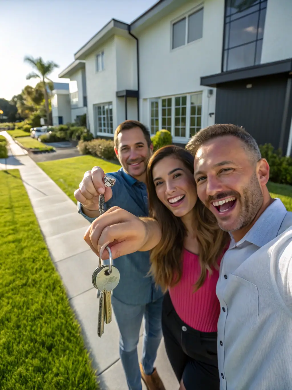 An image of a happy family receiving keys to their new home, symbolizing the joy of homeownership achieved through Southern Oak Lending's residential mortgage loans.